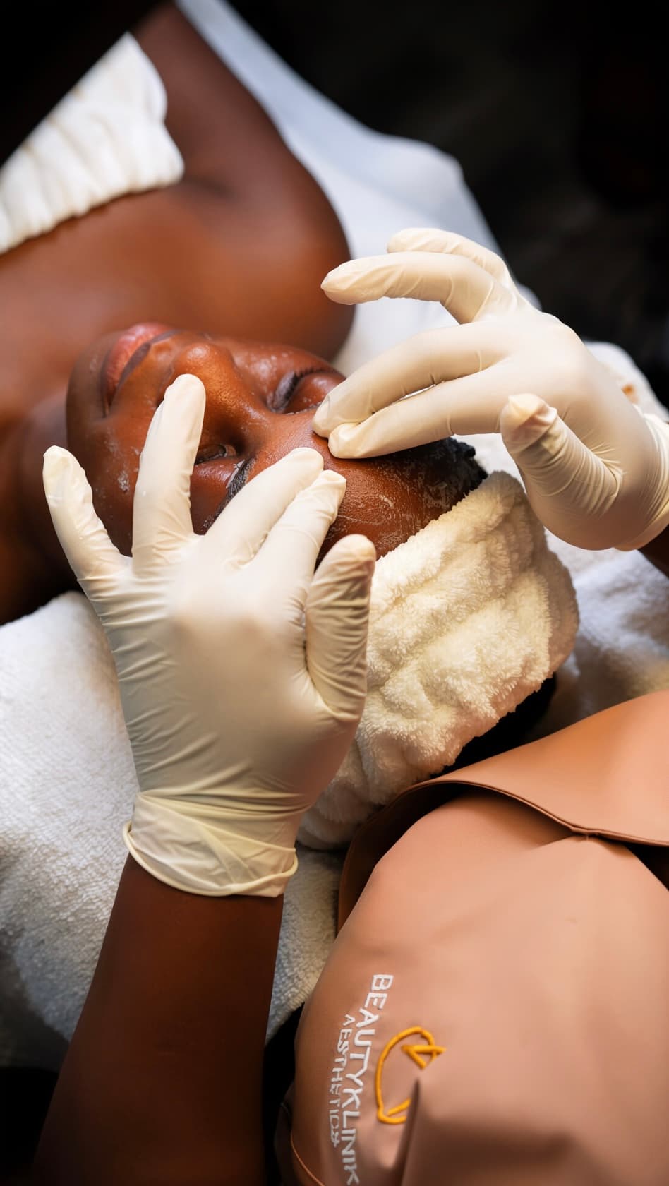 A treatment being applied with a fan brush
