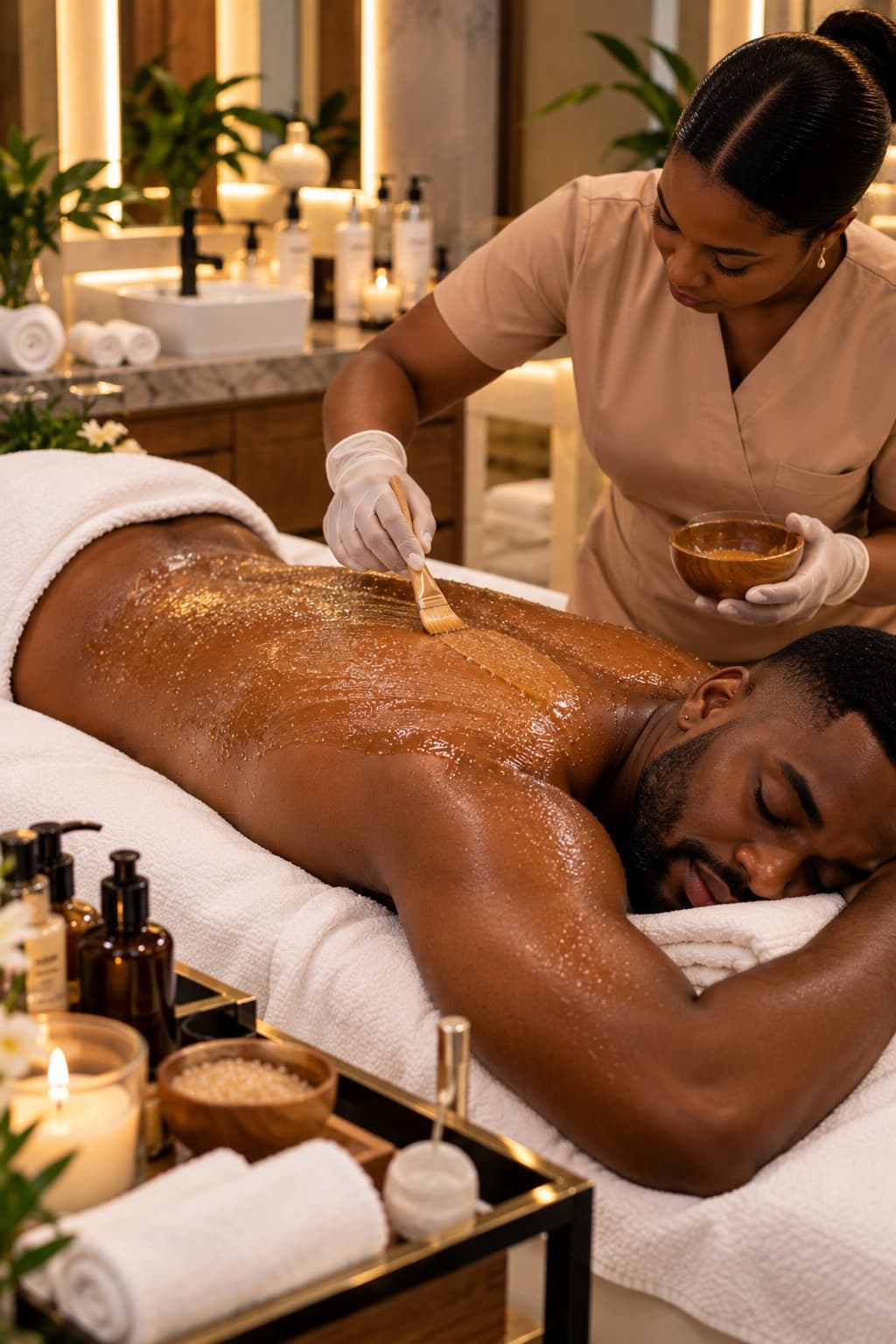 Warm steam during a body treatment